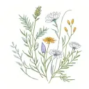 lavender, rosemary, eucalyptus, calendula, dandelion, snow drops tattoo design idea