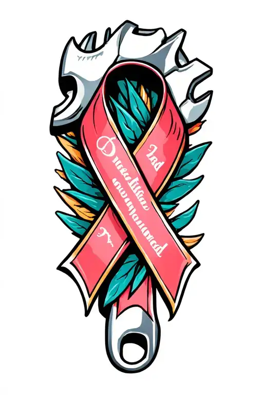 wrench twisted into cancer ribbon with dad memorial tattoo design idea