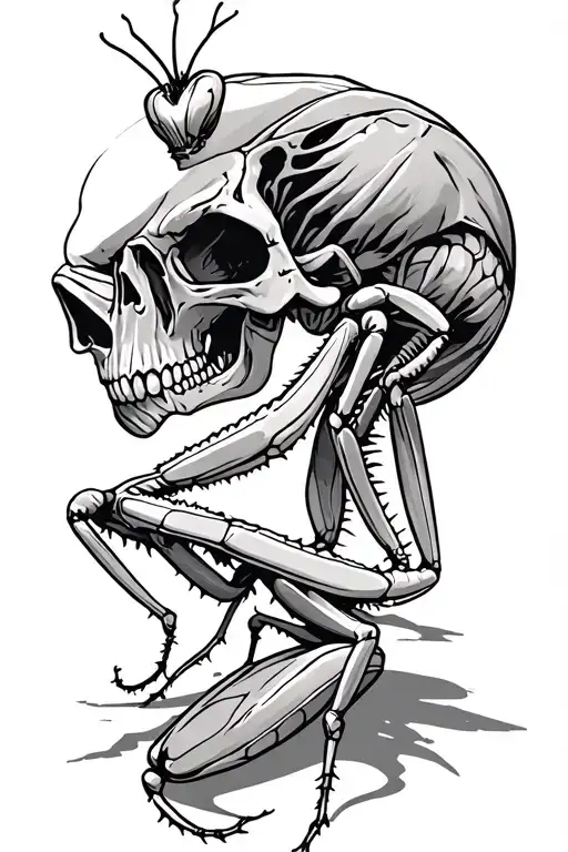 Praying Mantis wearing skull wearing tattoo design idea
