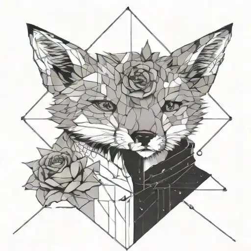 little boy prince, together w a fox and a rose, side by side looking at the galaxy tattoo design idea