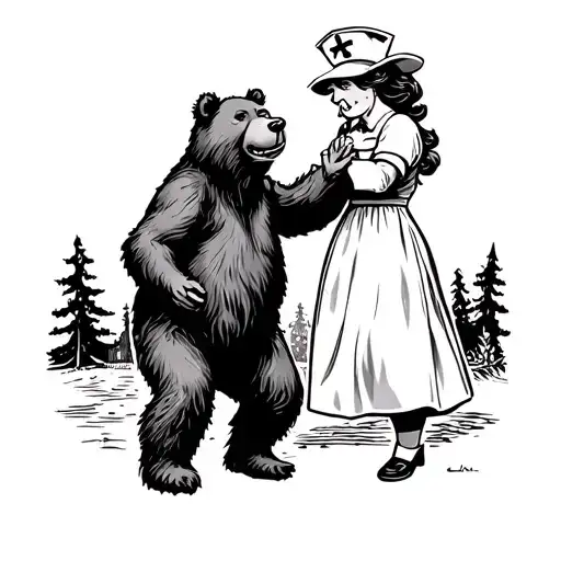 Smokey bear dancing with old school nurse tattoo design idea