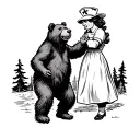 Smokey bear dancing with old school nurse tattoo design idea