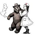 Smokey bear dancing with old school nurse tattoo design idea