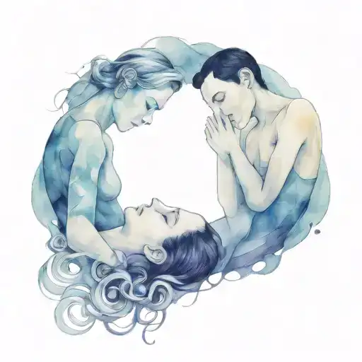 placebo band 'sleeping with ghosts' album cover tattoo design, with the two figures hugging, and one of them being faint tattoo design idea