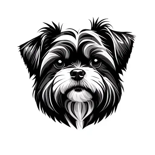 black shitzu dog face with floppy ears tattoo design idea