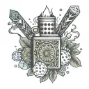 An old lighter surrounded by a wreath of playing cards tattoo design idea