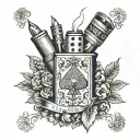 An old lighter surrounded by a wreath of playing cards tattoo design idea
