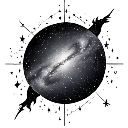 milkyway galaxy with star signs Aquarius and sagittarius within. tattoo design idea