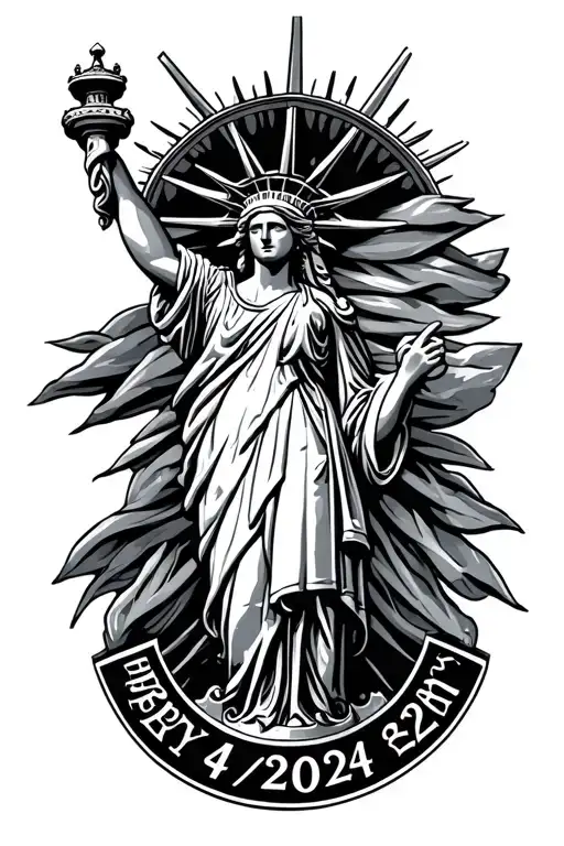 the name Liberty with the date 4/20/24 in roman numerals tattoo design idea