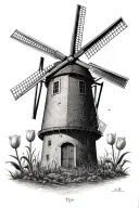 windmill, rabbit, tulip, electron microscope tattoo design idea