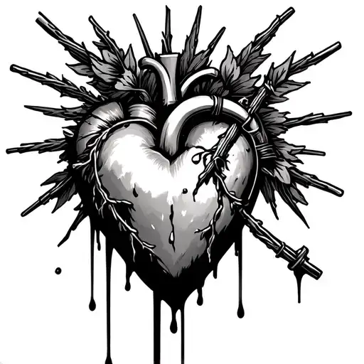 Immaculate Heart of Mary with bobbed wire around the heart without a kbar stabbing through the heart bleeding  tattoo design idea