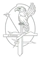 Cross with name and eagle perched tattoo design idea
