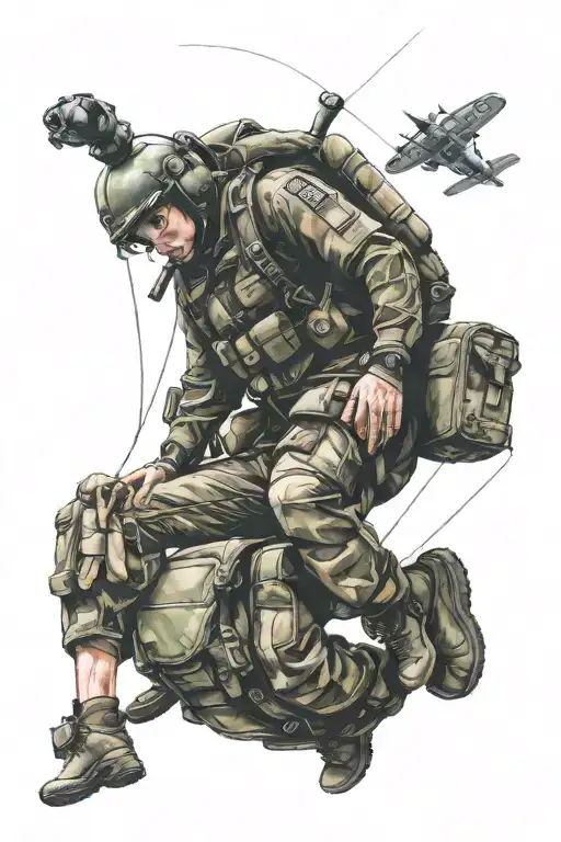 paratrooper jumping with a parachute tattoo design idea