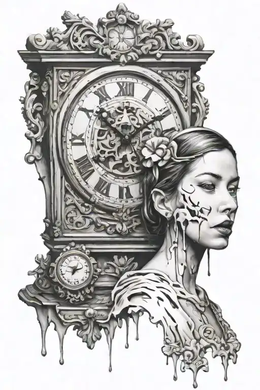 melting clock embedded in Banksy girl tattoo design idea