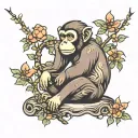 monkey sage sitting beneath a heavenly peach tree  tattoo design idea