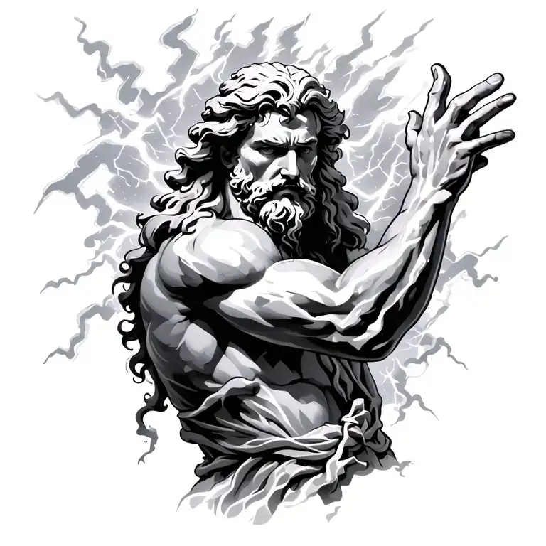 Zeus throwing lightning tattoo design idea