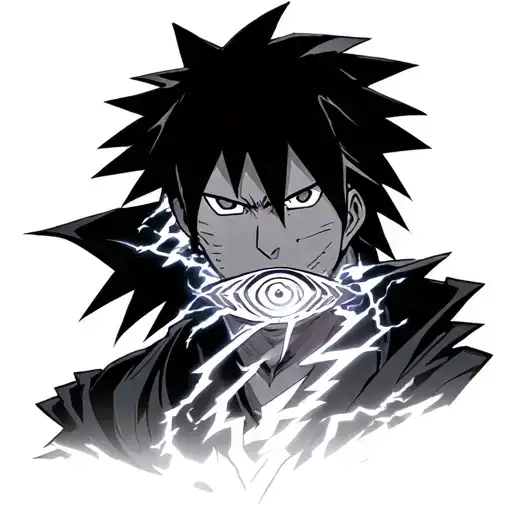 sasuke rinnegan and sharigan throat tattoo with lightning around it tattoo design idea