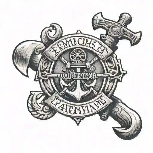 Navy anchor with fireman's hatchet and semper paratum written below tattoo design idea