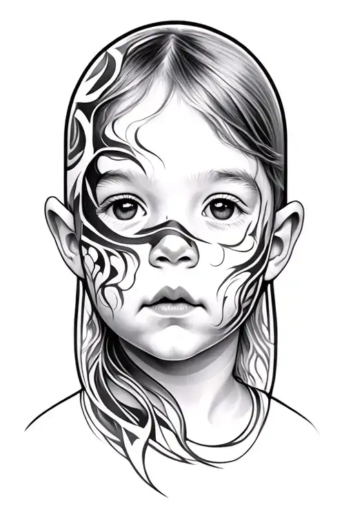 illusion, child tattoo design idea