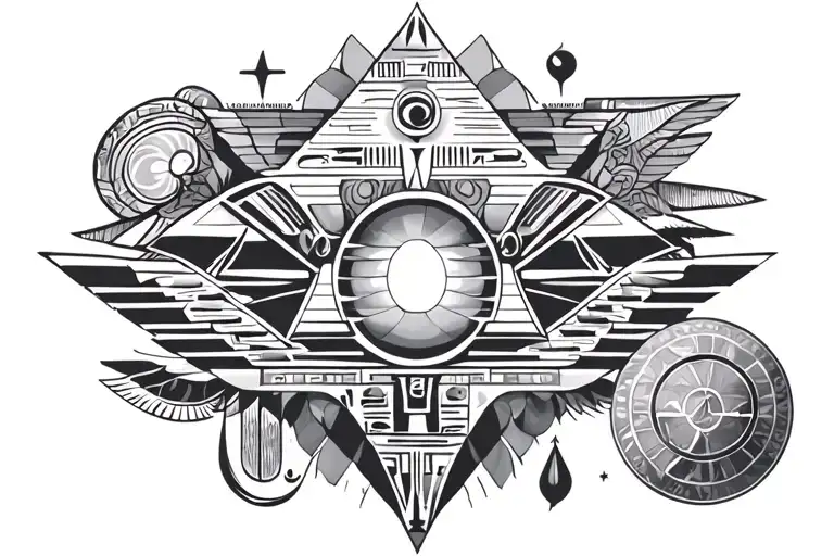 A mysterious tattoo design incorporating Egyptian hieroglyphics and cosmic elements tattoo design idea
