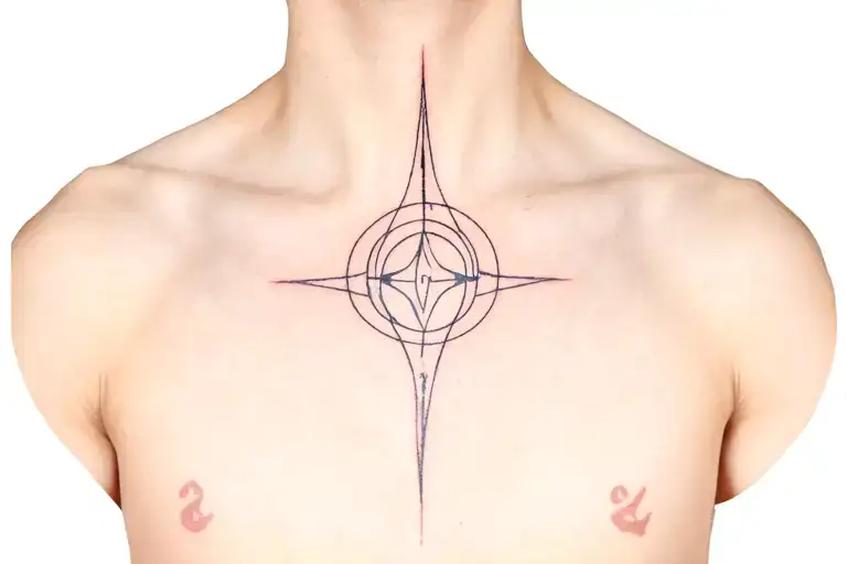 cybersigil chest tattoo under collarbones tattoo design idea