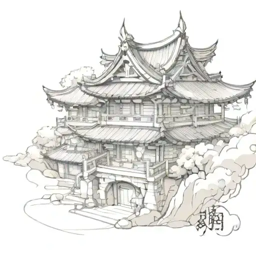 the tip of a pagoda prospective  exiting the single omamori japanese blank paper charm tattoo design idea