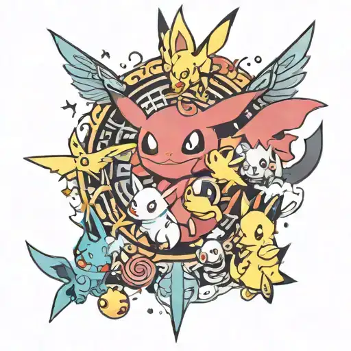anime inspired tattoo featuring pokemon tattoo design idea