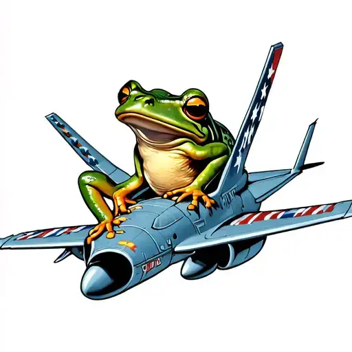 frog in a fighter jet flying tattoo design idea