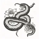 only three Japanese faces of sakura and a snake tattoo design idea