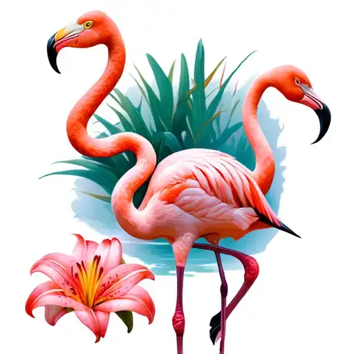 flamingos and pink lilies  tattoo design idea