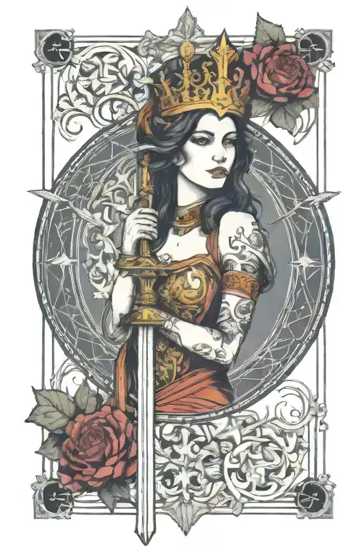 tarot queen of swords laid tattoo design idea