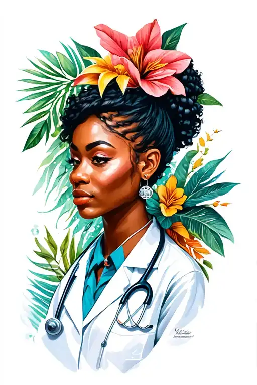 island black female doctor tattoo design incorporating elements tattoo design idea