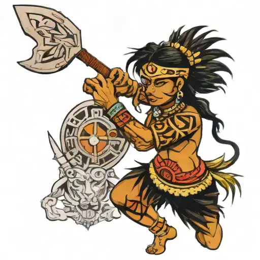 taino female warrior battling tattoo design idea