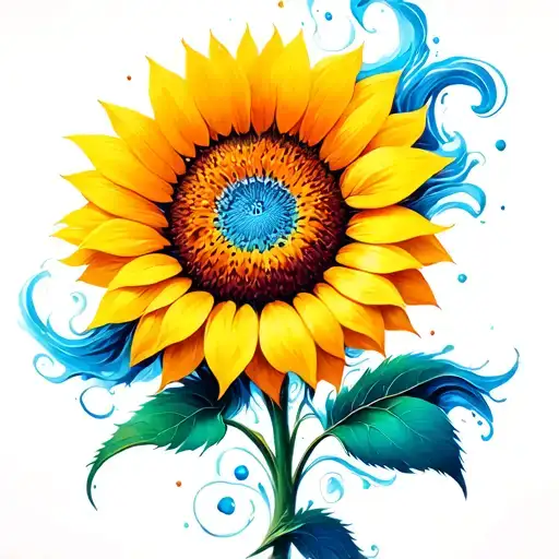 sunflower in wind surrounded by ocean tattoo design idea