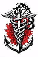 caduceus and an anchor military gear tattoo design idea