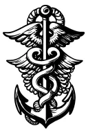 caduceus and an anchor military gear tattoo design idea