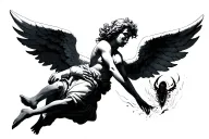 angel flying away while evil Angel is trying to grab its feet  tattoo design idea