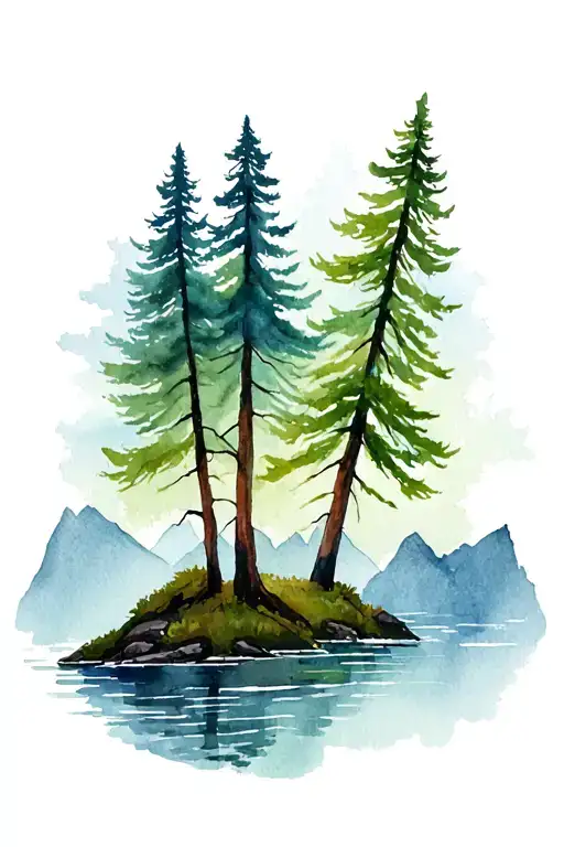 trees water mountains pnw tattoo design idea