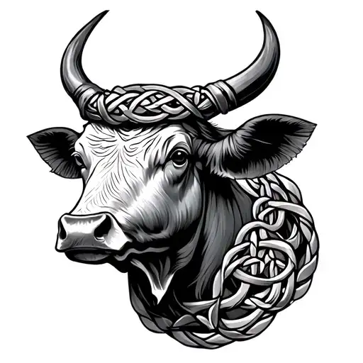 a Celtic torc interwoven with bovine imagery for an arm band tattoo design idea