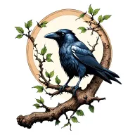 Raven sitting on a tree branch tattoo design idea