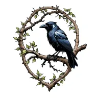 Raven sitting on a tree branch tattoo design idea