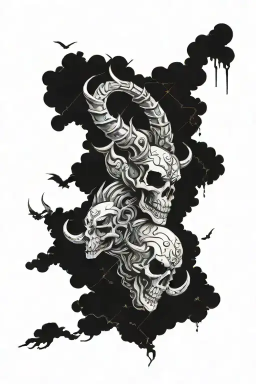 skulls clouds with Capricorn zodiac signs incorporated tattoo design idea