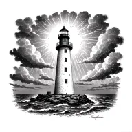 lighthouse standing tall shining light through a storm tattoo design idea