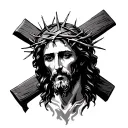 Jesus with crown of thorns in cross intertwined tattoo design idea