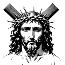 Jesus with crown of thorns in cross intertwined tattoo design idea