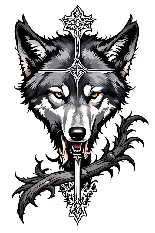wolf cross tattoo tattoo design idea
