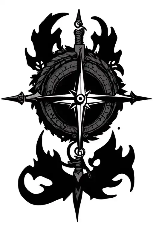 viking compass surrounded by a wreath tattoo design idea