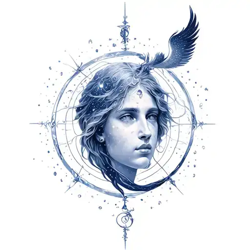 virgo constalation intertwines with Aquarius in night sky tattoo design idea