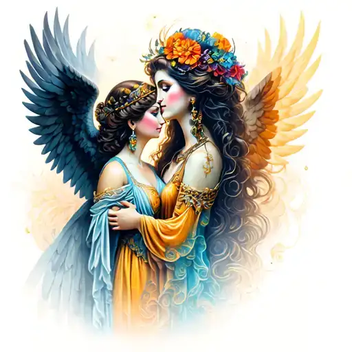 Devi and angel together representing tattoo design idea