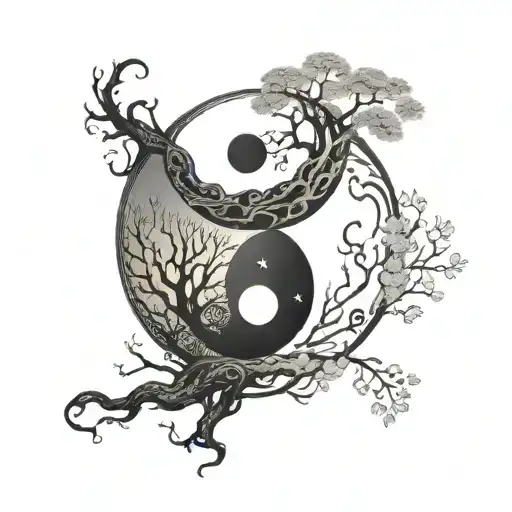  Yin and Yang revisited: a dark side with motifs of the moon, dark forest, or nocturnal animals, and a bright side tattoo design idea